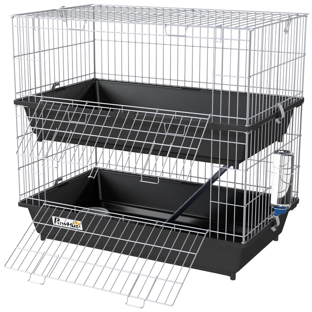 2-Tier Small Animal Cage with 2 Doors, Trays, Dish, Bottle, and Ramp for Bunny, Ferret, Chinchilla, Black