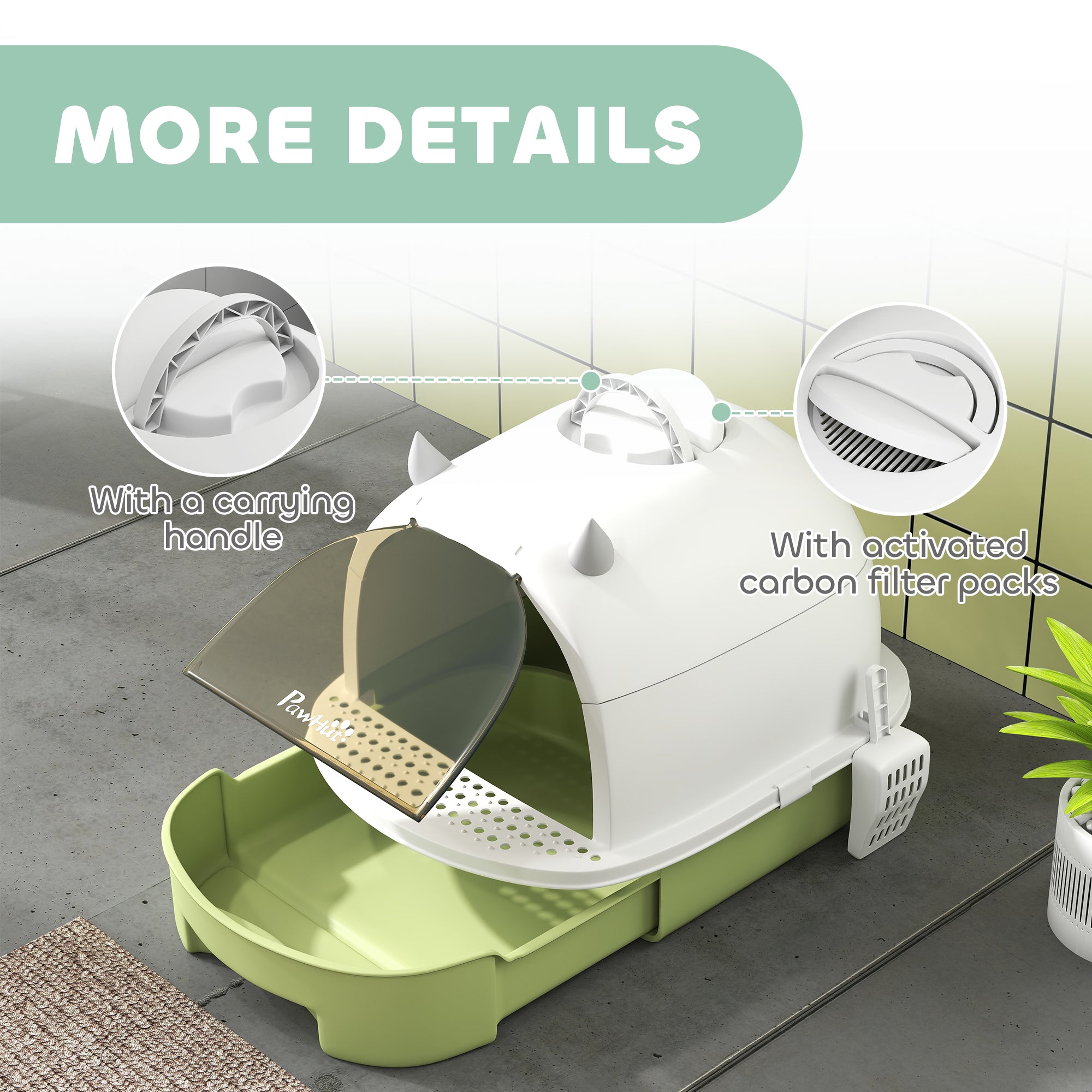 Covered Cat Litter Box with Lid, Scoop, Deodorizing Bags for Odor Control, Privacy, Easy to Clean, Green