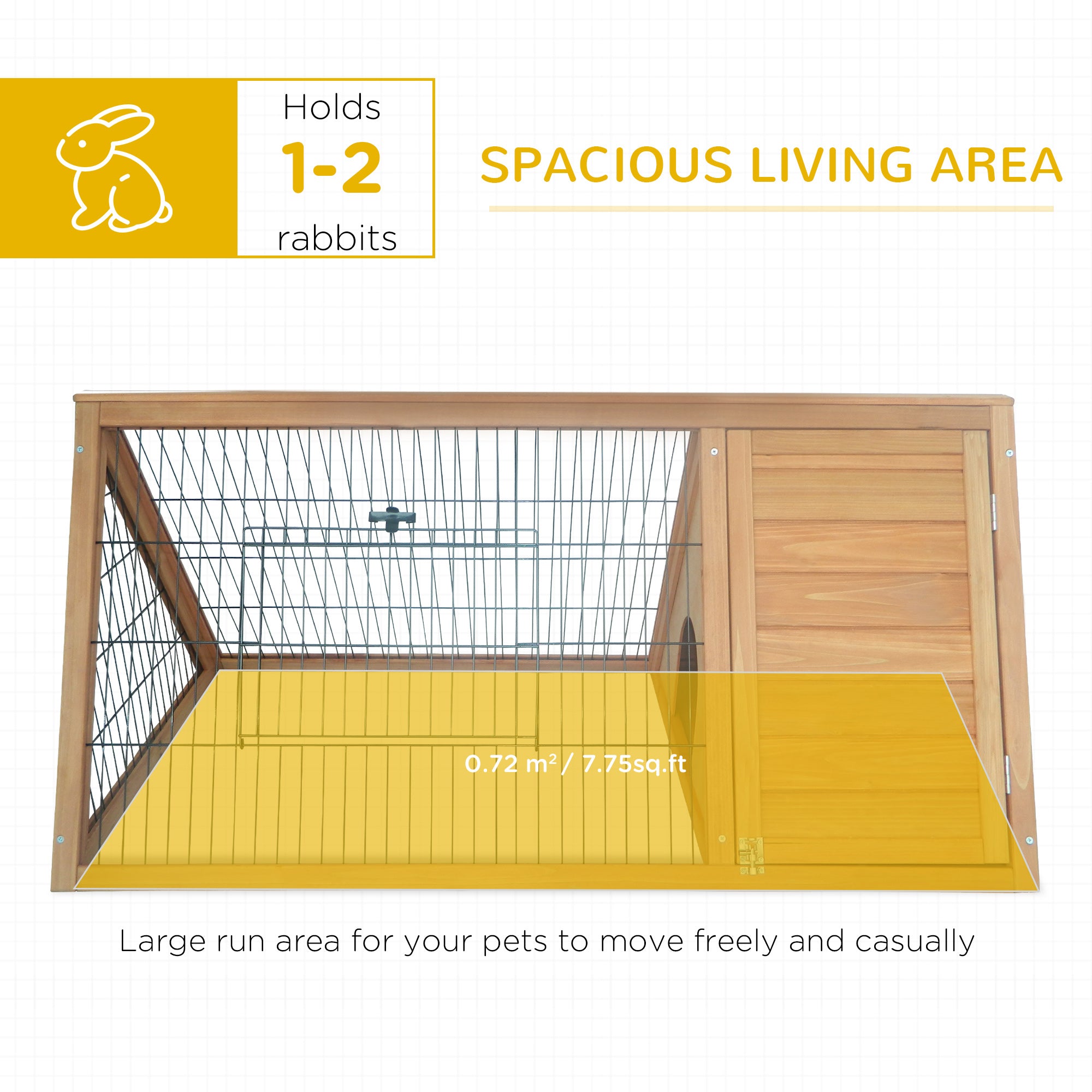46" x 24" Wooden A-Frame Outdoor Rabbit Hutch, Small Animal Cage, Bunny Hutch with Outside Run & Ventilating Wire, for Rabbits, Chickens, Ducks, Yellow
