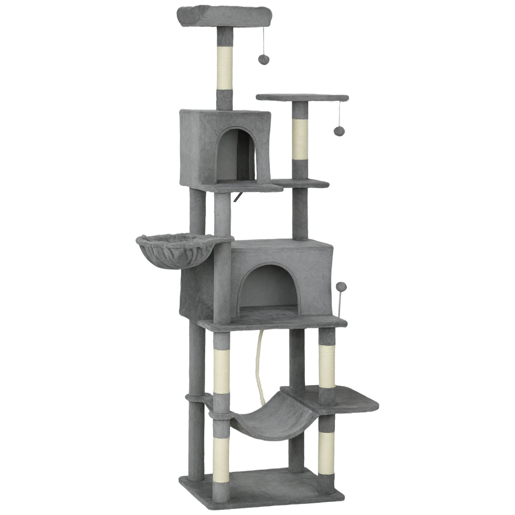 80" Tall Cat Tree for Indoor Cats, Multi-Level Cat Tower with 2 Condos, 2 Hammocks & 6 Sisal Posts, Heavy Duty Activity Center, Dark Gray