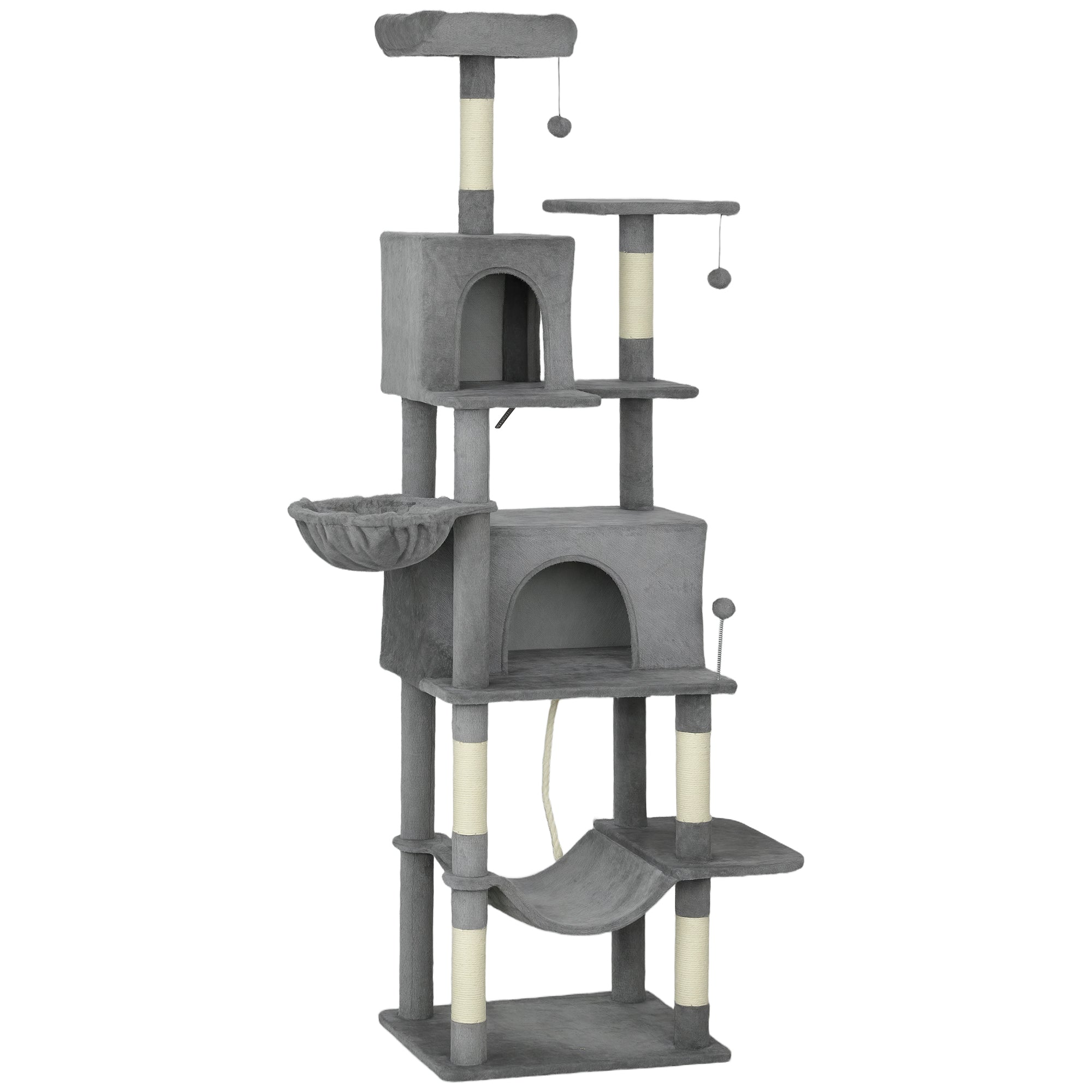 80" Tall Cat Tree for Indoor Cats, Multi-Level Cat Tower with 2 Condos, 2 Hammocks & 6 Sisal Posts, Heavy Duty Activity Center, Dark Gray