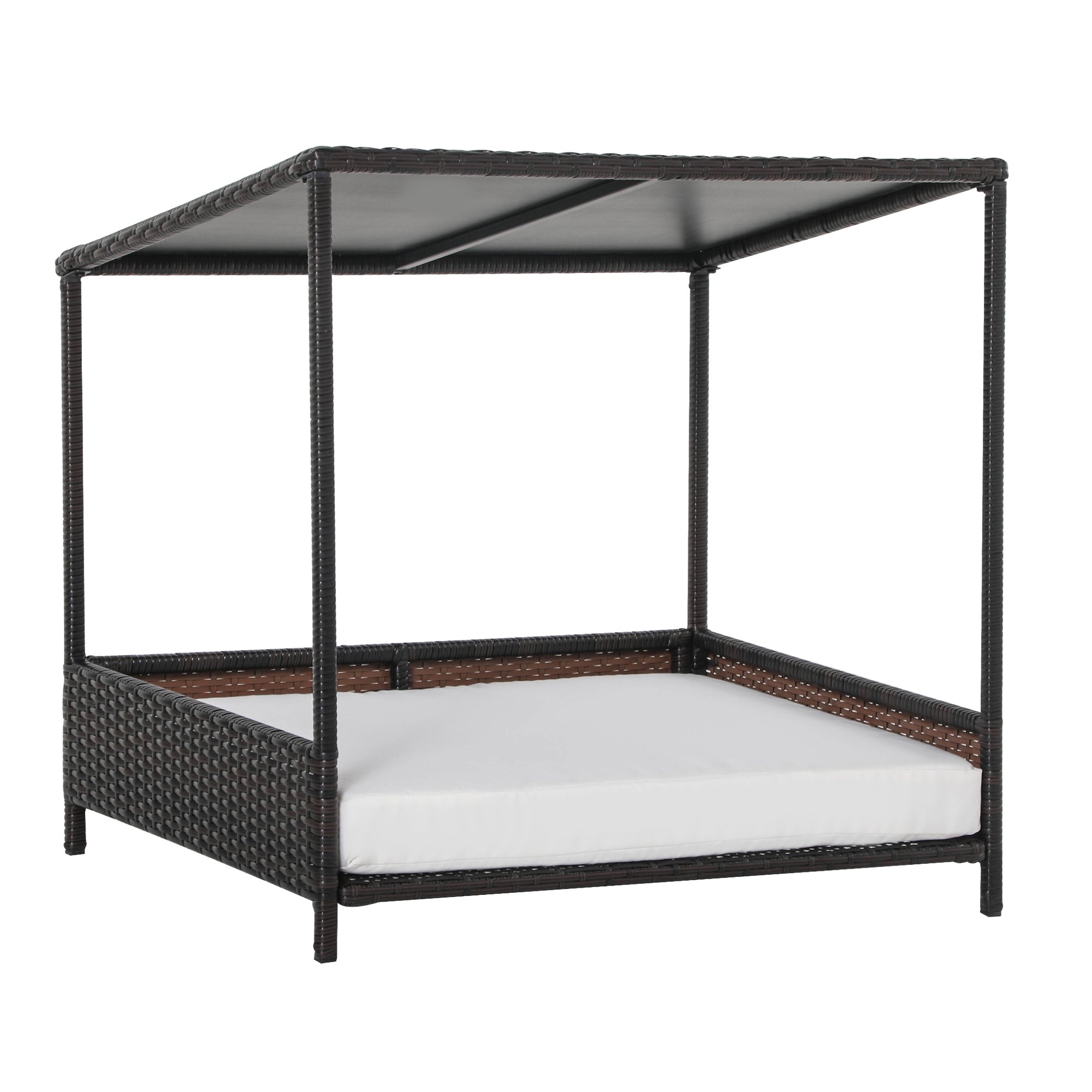 Wicker Dog House Raised Rattan Puppy Bed Cat Shelter for Indoor Outdoor Garden Patio Pet Sofa with Removable Cushion for Medium Sized Pet Brown
