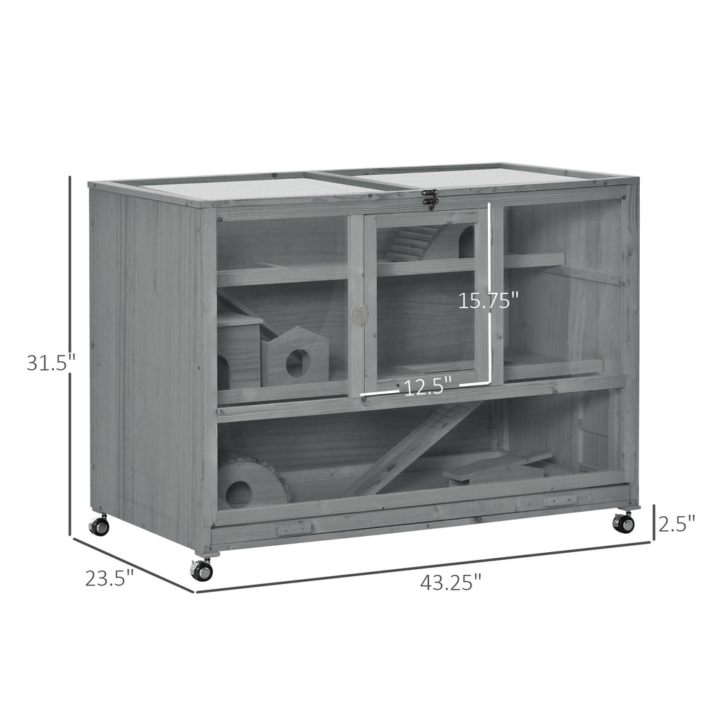 3-Tier Hamster Cage Hutch Box with Ladder Wheels for Small Animals