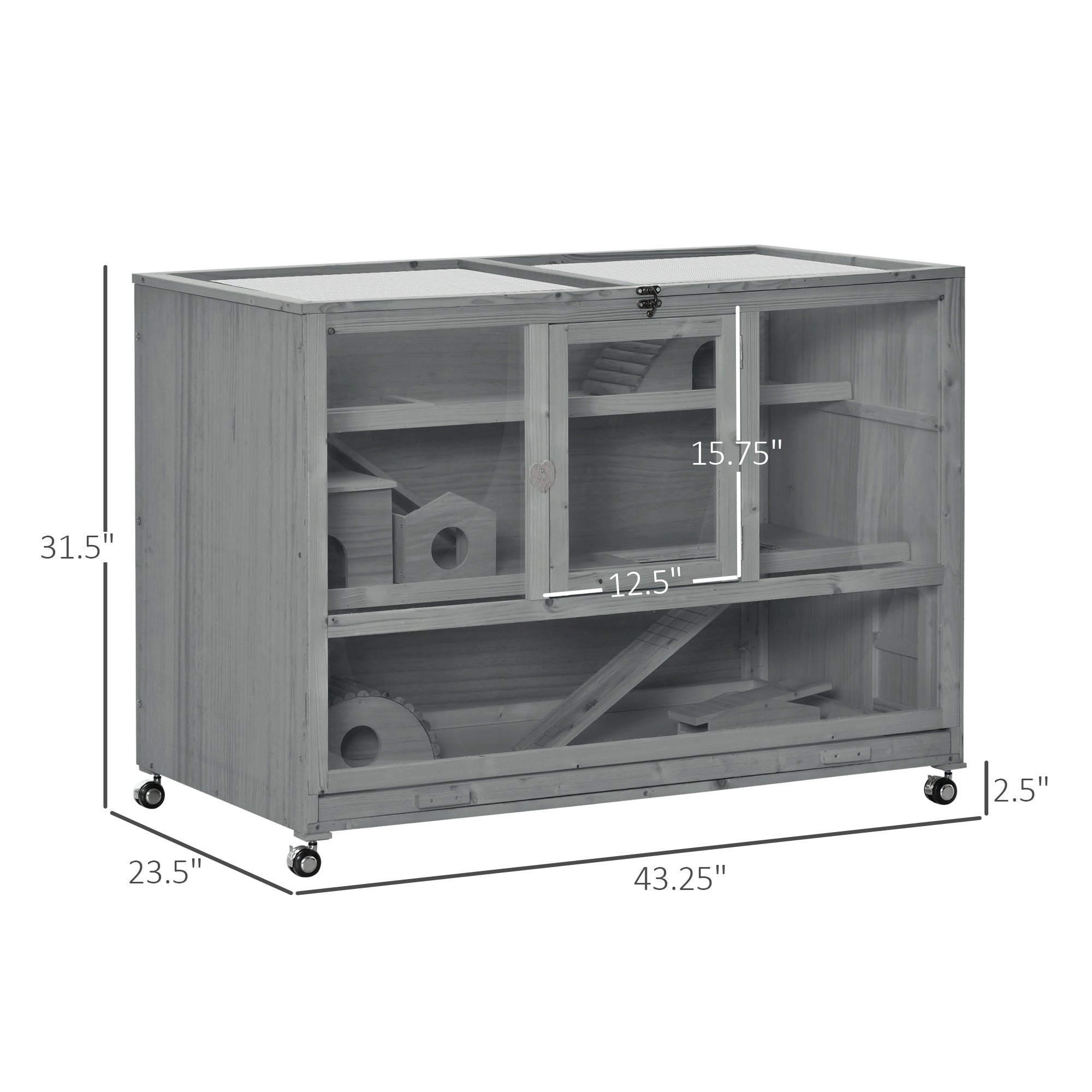 3-Tier Hamster Cage Hutch Box with Ladder Wheels for Small Animals