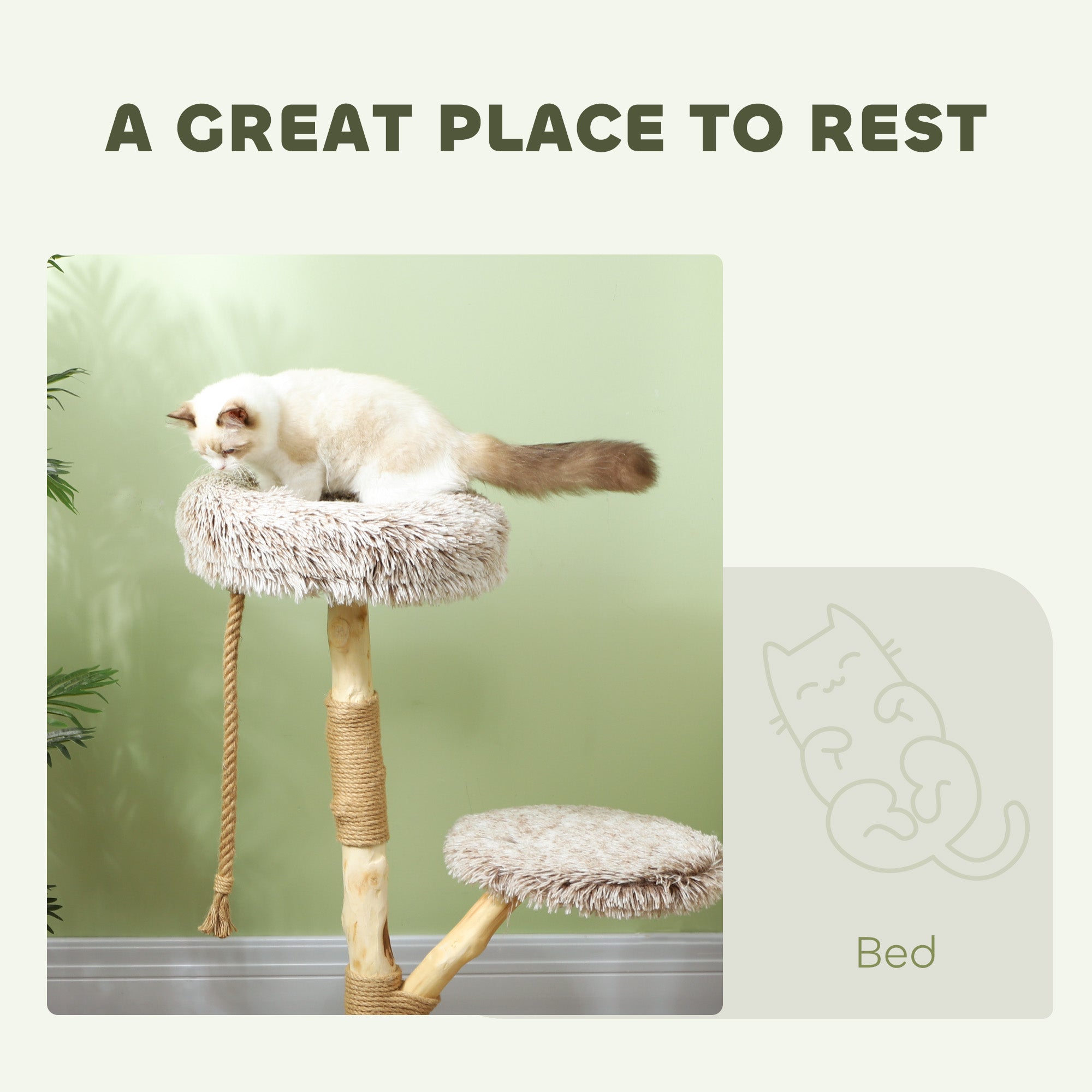 35-Inch Modern Cat Tree for Indoor Adult Cats, Wooden Scratching Posts, Cat Bed & Rope Toy, Compact Activity Tower, Brown