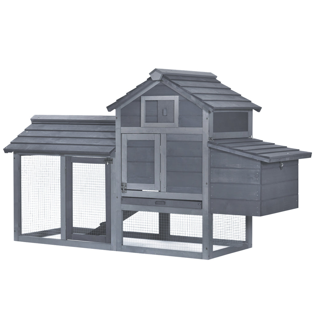 59" Small Wooden Chicken coop Hen House Poultry Cage for Outdoor Backyard with 2 Doors, Nesting Box and Removable Tray, Gray