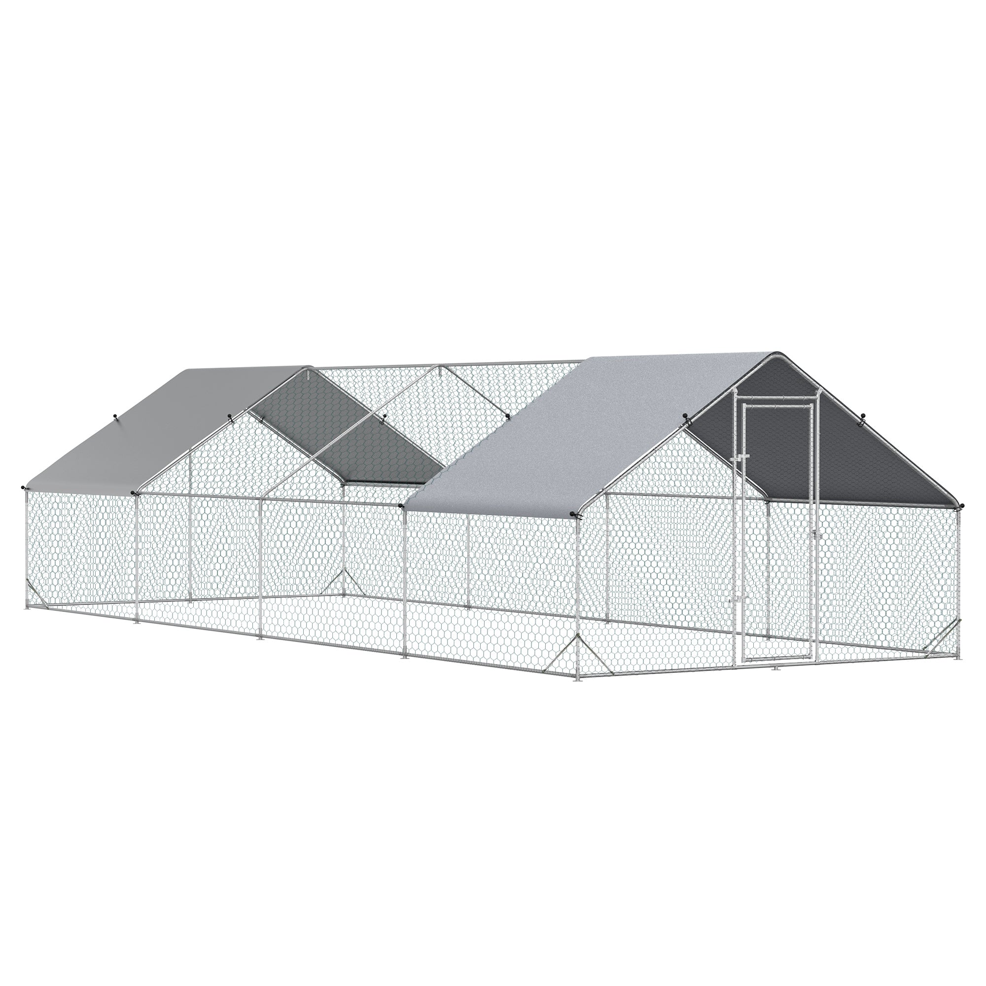 Metal Chicken Run 9.8' x 26.2' x 6.6' with Waterproof and Anti-UV Cover for Outdoor and Yard Farm Use