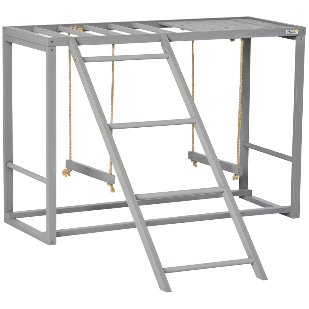 Chicken Activity Play with Swing Set for 3¨C4 Birds, Wooden Chicken Coop Accessory with Multiple Perches & Hen Ladder, Gray
