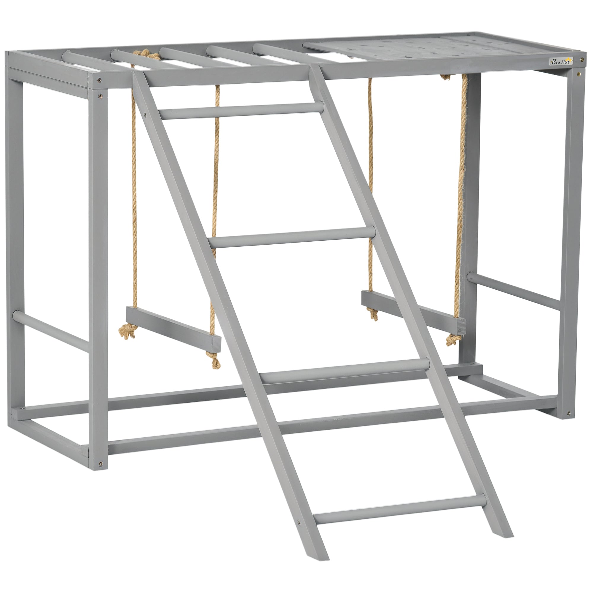 Chicken Activity Play with Swing Set for 3¨C4 Birds, Wooden Chicken Coop Accessory with Multiple Perches & Hen Ladder, Gray
