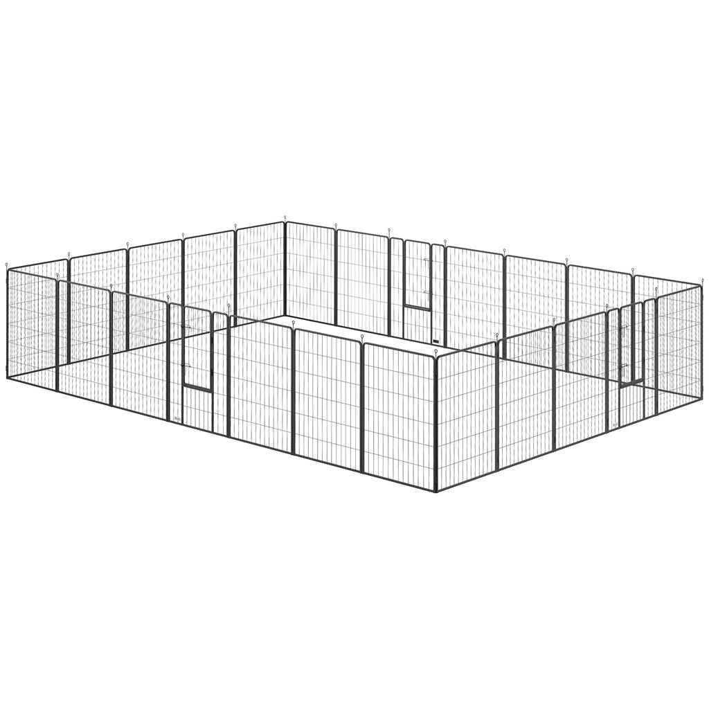 Dog Playpen for Indoor Outdoor, 24 Panels 44.5" H Puppy Playpen with Lockable Door, DIY Shape Pet Exercise Fence, Black