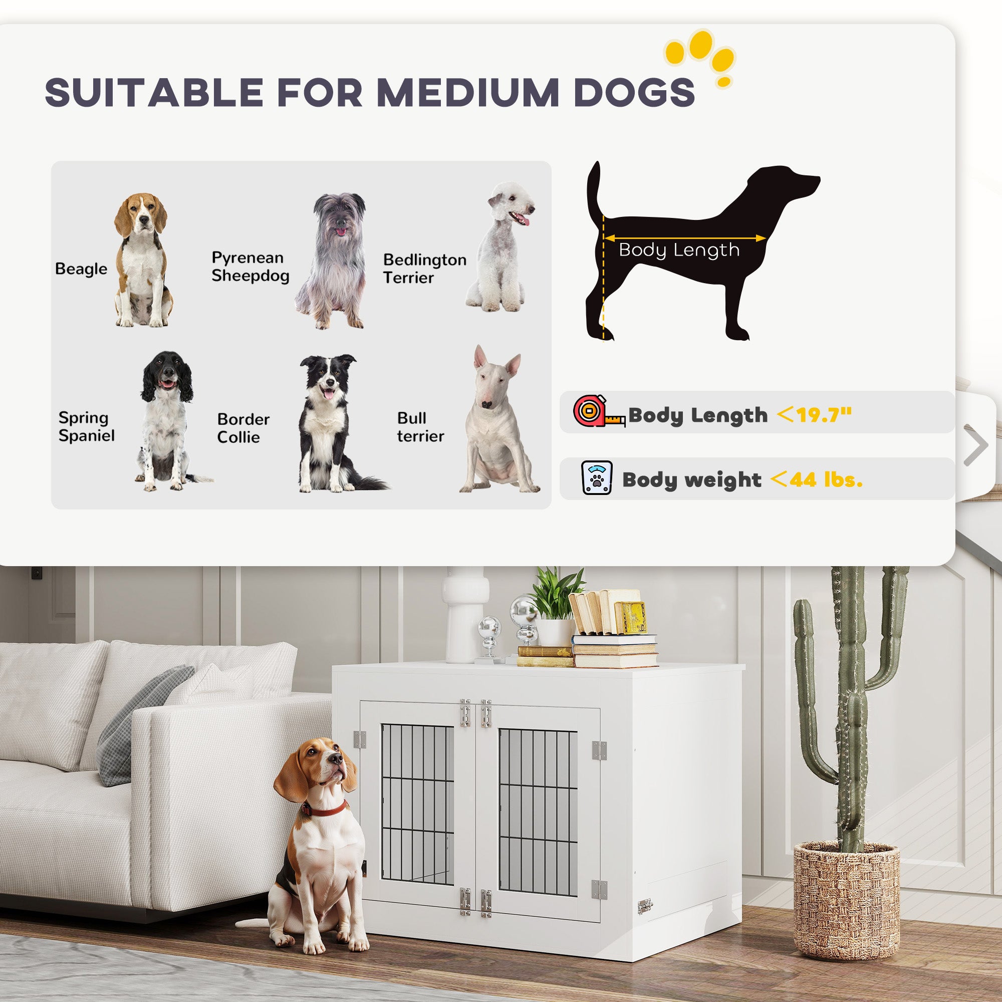 Dog Crate Furniture with 360¡ã Rotatable Removable Dog Bowls