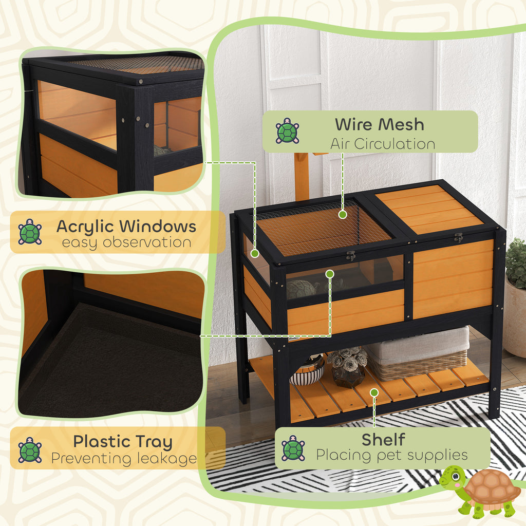 Tortoise Habitat with Shelf Storage Tortoise Gift Accessory with Weather Protection for Indoor, Yellow