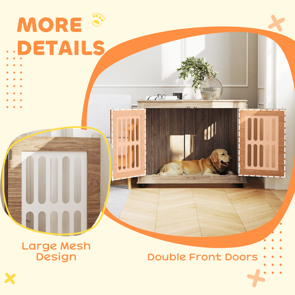 39" Dog Crate Furniture with 2 Doors, Adjustable Non-slip Foot Mats, for Large Dogs, Walnut Brown
