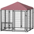 4.6' Outdoor Dog Kennel with Welded Wire, Adjustable Bowls & Waterproof Cover